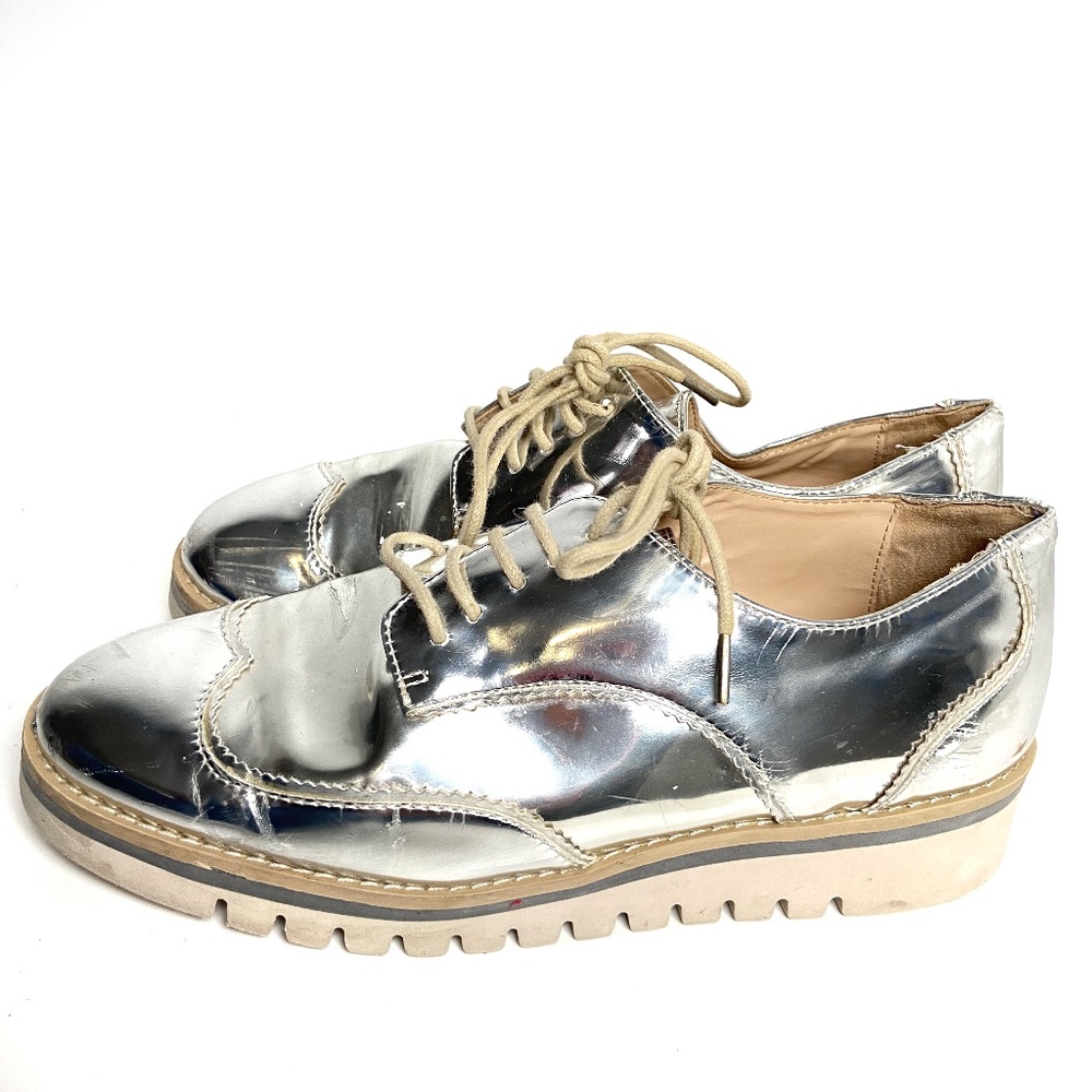 Shiny Metallic Silver Oxford Platform Shoes